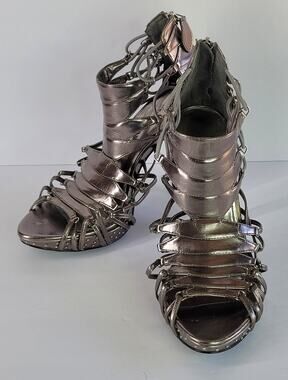 Diva DNA Studded Metallic Lace Up Stiletto Platform Heel Pumps Shoes Size 8.5